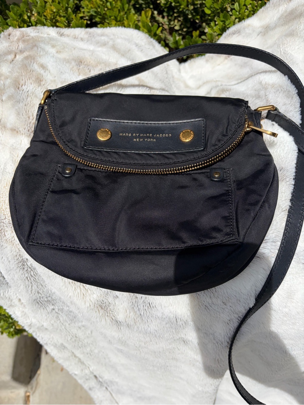 Marc by Marc Jacobs Black Nylon Crossbody with Gold Accents